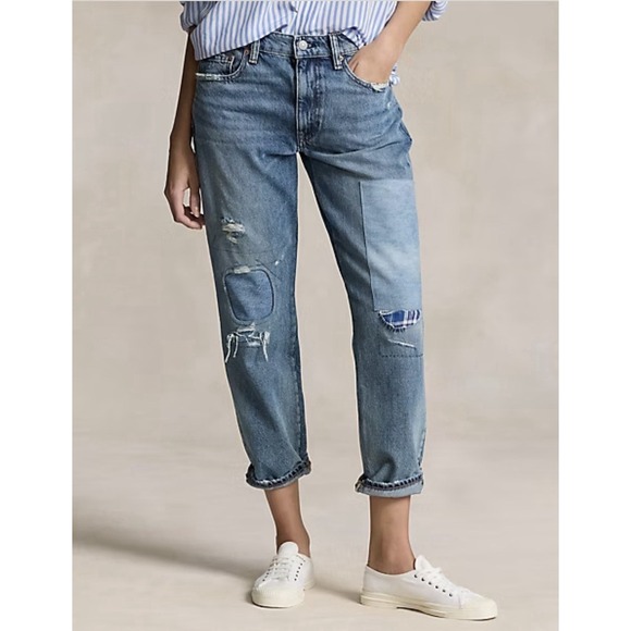 Polo Ralph Lauren Denim - Polo Ralph Lauren Slim Taperered Patchwork Jeans Women 27 Blue Dyed NWT $198
